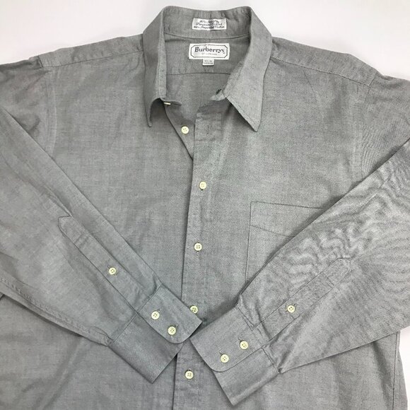 Burberrys Men 80s Two Ply Oxford 100% Cotton 16.5 - 34 Button Gray Shirt - Picture 1 of 5
